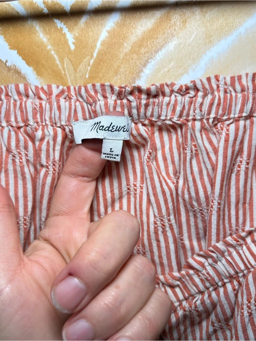 Madewell Coral Stripe Peasant Crop Top | Balloon Sleeve Boho Cottagecore Blouse - Picture 3 of 10